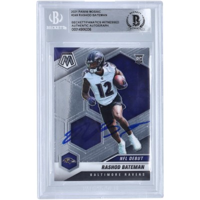 Autographed Baltimore Ravens Rashod Bateman 2021 Panini Mosaic NFL Debut #249 Beckett Fanatics Witnessed Authenticated Rookie Card
