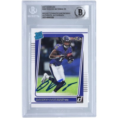 Autographed Baltimore Ravens Rashod Bateman 2021 Panini Donruss #265 Beckett Fanatics Witnessed Authenticated Rookie Card