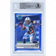 Autographed Indianapolis Colts Jonathan Taylor 2020 Panini Donruss Optic Blue Hyper Prizm #167 Beckett Fanatics Witnessed Authenticated Rookie Card