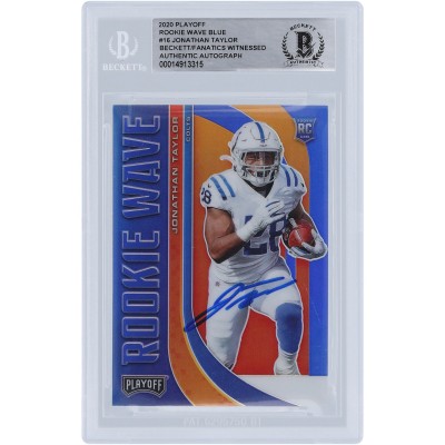 Jonathan Taylor Indianapolis Colts Autographed 2020 Panini Playoff Rookie Wave Blue Prizm #RW-16 Beckett Fanatics Witnessed Authenticated Rookie Card