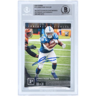 Autographed Indianapolis Colts Jonathan Taylor 2020 Panini Chronicles #PA-12 Beckett Fanatics Witnessed Authenticated Rookie Card