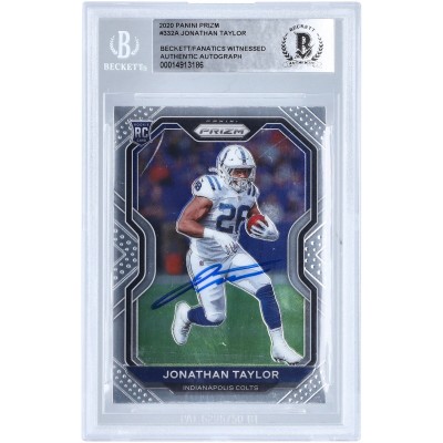 Autographed Indianapolis Colts Jonathan Taylor 2020 Panini Prizm #332 Beckett Fanatics Witnessed Authenticated Rookie Card