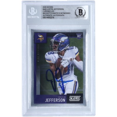 Autographed Minnesota Vikings Justin Jefferson 2020 Panini Score #449 Beckett Fanatics Witnessed Authenticated Rookie Card