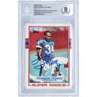 Autographed Buffalo Bills Thurman Thomas 1989 Topps Super Rookie #45 Beckett Fanatics Witnessed Authenticated Rookie Card with HOF 07 Inscription
