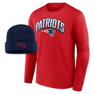 Шапка и футболка с длинным рукавом New England Patriots - Red/Navy
