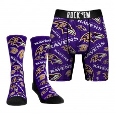 Baltimore Ravens Rock Em Socks All-Over Logo Underwear and Crew Socks Combo Pack
