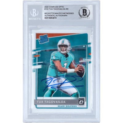 Autographed Miami Dolphins Tua Tagovailoa 2020 Panini Donruss Optic Rated Rookie #152 Beckett Fanatics Witnessed Authenticated Rookie Card