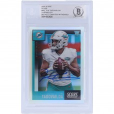 Autographed Miami Dolphins Tua Tagovailoa 2020 Panini Score Silver #442 Beckett Fanatics Witnessed Authenticated Rookie Card