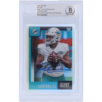 Autographed Miami Dolphins Tua Tagovailoa 2020 Panini Score Silver #442 Beckett Fanatics Witnessed Authenticated Rookie Card