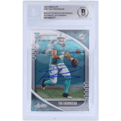 Autographed Miami Dolphins Tua Tagovailoa 2020 Panini Absolute #194 Beckett Fanatics Witnessed Authenticated Rookie Card