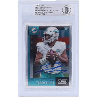 Autographed Miami Dolphins Tua Tagovailoa 2020 Panini Score #442 Beckett Fanatics Witnessed Authenticated Rookie Card