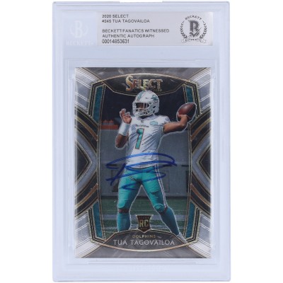 Autographed Miami Dolphins Tua Tagovailoa 2020 Panini Select #245 Beckett Fanatics Witnessed Authenticated Rookie Card