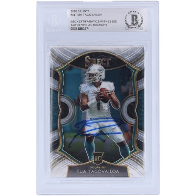 Autographed Miami Dolphins Tua Tagovailoa 2020 Panini Select #45 Beckett Fanatics Witnessed Authenticated Rookie Card