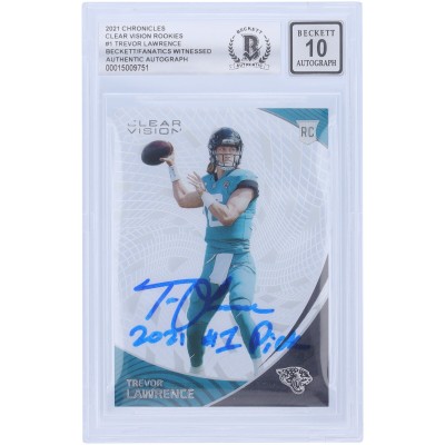 Autographed Jacksonville Jaguars Trevor Lawrence 2021 Panini Chronicles Clear Vision #CVR-1 Beckett Fanatics Witnessed Authenticated 10 Rookie Card with 2021 #1 Pick Inscription