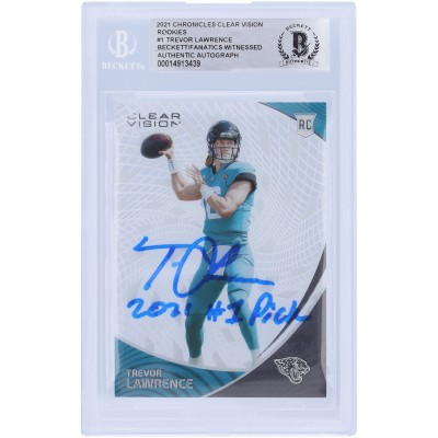 Autographed Jacksonville Jaguars Trevor Lawrence 2021 Panini Chronicles Clear Vision #CVR-1 Beckett Fanatics Witnessed Authenticated Rookie Card with 2021 #1 Pick Inscription