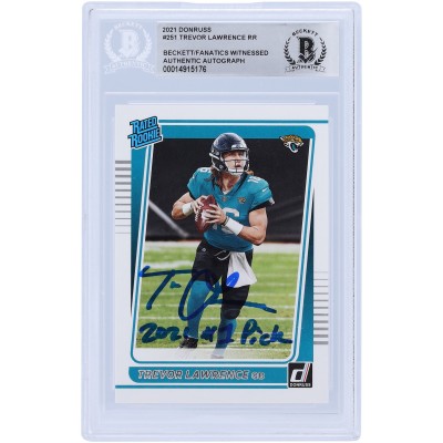 Autographed Jacksonville Jaguars Trevor Lawrence 2021 Panini Donruss Rated Rookie #251 Beckett Fanatics Witnessed Authenticated Rookie Card with 2021 #1 Pick Inscription