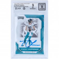 Autographed Jacksonville Jaguars Trevor Lawrence Panini America 2021 Panini Chronicles Playoff Momentum #PMR-1 Beckett Fanatics Witnessed Authenticated 9/9 Rookie Card - Centering 9, Corners 9, Edges 9, Surface 8.5