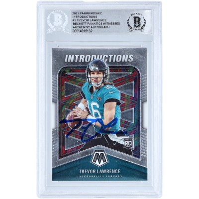 Autographed Jacksonville Jaguars Trevor Lawrence 2021 Panini Mosaic Introductions #I-1 Beckett Fanatics Witnessed Authenticated Rookie Card