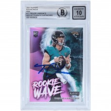 Autographed Jacksonville Jaguars Trevor Lawrence 2021 Panini Playoff Rookie Wave Pink #RW-TLR Beckett Fanatics Witnessed Authenticated 10 Rookie Card