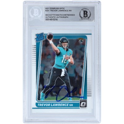 Autographed Jacksonville Jaguars Trevor Lawrence 2021 Panini Donruss Optic Rated Rookie #201 Beckett Fanatics Witnessed Authenticated Rookie Card