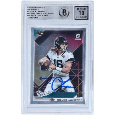 Autographed Jacksonville Jaguars Trevor Lawrence 2021 Panini Donruss Optic The Rookies #TR-1 Beckett Fanatics Witnessed Authenticated 10 Rookie Card