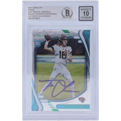Autographed Jacksonville Jaguars Trevor Lawrence 2021 Panini Absolute Green #101 Beckett Fanatics Witnessed Authenticated 10 Rookie Card