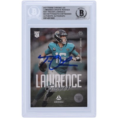Autographed Jacksonville Jaguars Trevor Lawrence 2021 Panini Chronicles Luminance #201 Beckett Fanatics Witnessed Authenticated Rookie Card