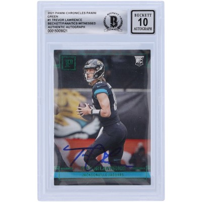 Autographed Jacksonville Jaguars Trevor Lawrence 2021 Panini Chronicles Green #PA-1 Beckett Fanatics Witnessed Authenticated 10 Rookie Card