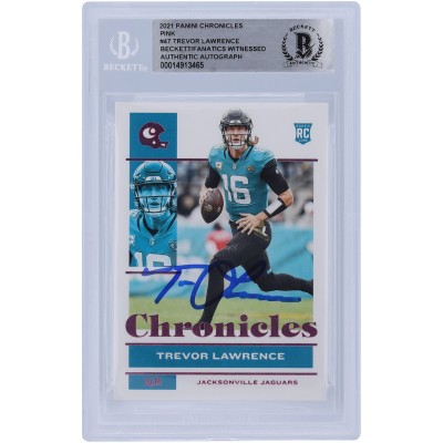 Autographed Jacksonville Jaguars Trevor Lawrence 2021 Panini Chronicles Pink Variation #47 Beckett Fanatics Witnessed Authenticated Rookie Card
