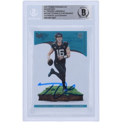 Autographed Jacksonville Jaguars Trevor Lawrence 2021 Panini Chronicles Magnitude #MAG-1 Beckett Fanatics Witnessed Authenticated Rookie Card