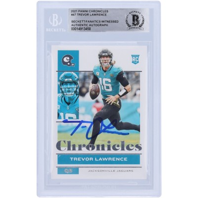 Autographed Jacksonville Jaguars Trevor Lawrence 2021 Panini Chronicles #47 Beckett Fanatics Witnessed Authenticated Rookie Card