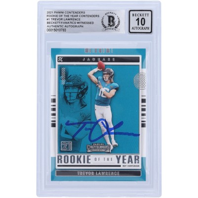 Autographed Jacksonville Jaguars Trevor Lawrence 2021 Panini Contenders Rookie of the Year #ROY-TLR Beckett Fanatics Witnessed Authenticated 10 Rookie Card