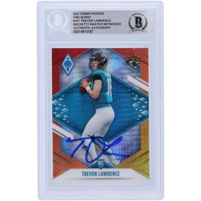 Autographed Jacksonville Jaguars Trevor Lawrence 2021 Panini Phoenix Fire Burst #101 Beckett Fanatics Witnessed Authenticated Rookie Card