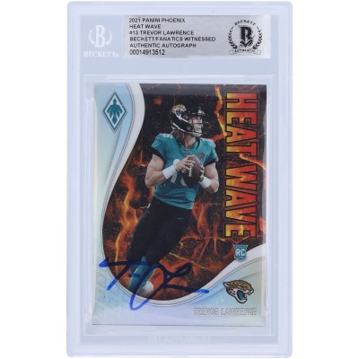 Autographed Jacksonville Jaguars Trevor Lawrence 2021 Panini Phoenix Heat Wave #13 Beckett Fanatics Witnessed Authenticated Rookie Card