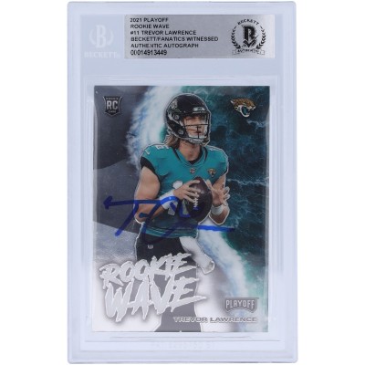 Autographed Jacksonville Jaguars Trevor Lawrence 2021 Panini Playoff Rookie Wave #RW-TLR Beckett Fanatics Witnessed Authenticated Rookie Card