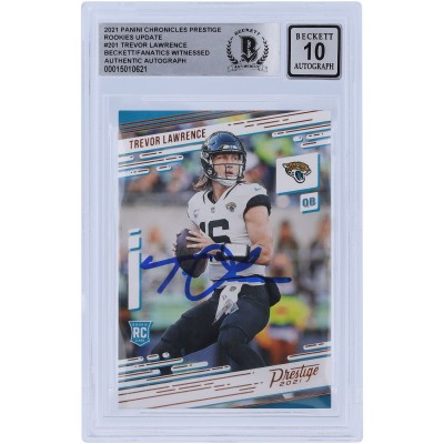 Autographed Jacksonville Jaguars Trevor Lawrence 2021 Panini Chronicles Prestige Update #201 Beckett Fanatics Witnessed Authenticated 10 Rookie Card