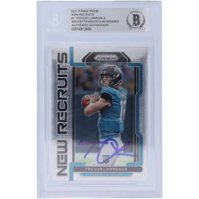 Autographed Jacksonville Jaguars Trevor Lawrence 2021 Panini Prizm New Recruits #NR-1 Beckett Fanatics Witnessed Authenticated Rookie Card