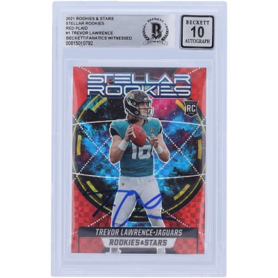 Autographed Jacksonville Jaguars Trevor Lawrence 2021 Panini Rookies and Stars Stellar Rookies Red #SR-1 Beckett Fanatics Witnessed Authenticated 10 Rookie Card