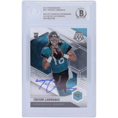 Autographed Jacksonville Jaguars Trevor Lawrence 2021 Panini Mosaic #301 Beckett Fanatics Witnessed Authenticated Rookie Card