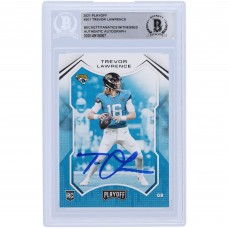 Autographed Jacksonville Jaguars Trevor Lawrence 2021 Panini Playoff #201 Beckett Fanatics Witnessed Authenticated Rookie Card