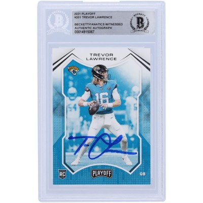 Autographed Jacksonville Jaguars Trevor Lawrence 2021 Panini Playoff #201 Beckett Fanatics Witnessed Authenticated Rookie Card
