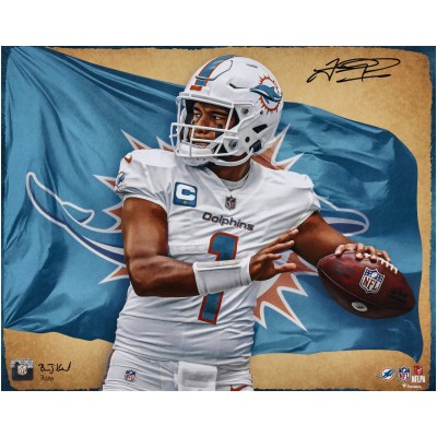 Tua Tagovailoa Miami Dolphins Autographed Fanatics Authentic 16 x 20 Photo Print - Designed and Signed by Artist Brian Konnick - Limited Edition of 20