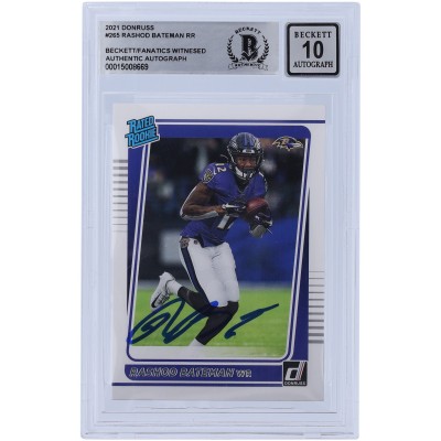 Autographed Baltimore Ravens Rashod Bateman Panini America 2021 Panini Donruss #265 Beckett Fanatics Witnessed Authenticated 10 Rookie Card