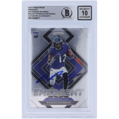 Autographed Baltimore Ravens Rashod Bateman Panini America 2021 Panini Prizm Emergent #E-10 Beckett Fanatics Witnessed Authenticated 10 Rookie Card