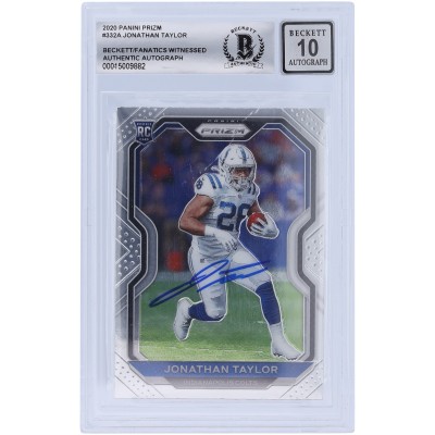 Autographed Indianapolis Colts Jonathan Taylor 2020 Panini Prizm #332 Beckett Fanatics Witnessed Authenticated 10 Rookie Card