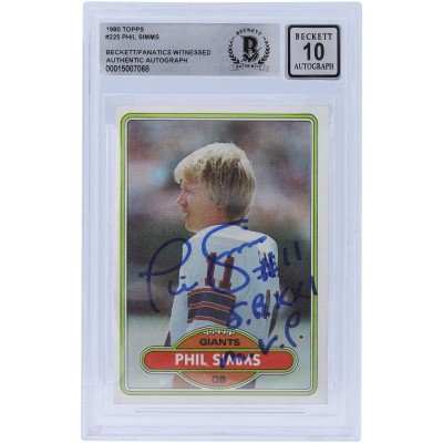Autographed New York Giants Phil Simms 1980 Topps #225 Beckett Fanatics Witnessed Authenticated 10 Rookie Card with S.B. XXI M.V.P. Inscription