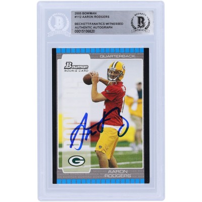 Aaron Rodgers Green Bay Packers Autographed 2005 Bowman #112 Beckett Fanatics Witnessed Authenticated Rookie Card
