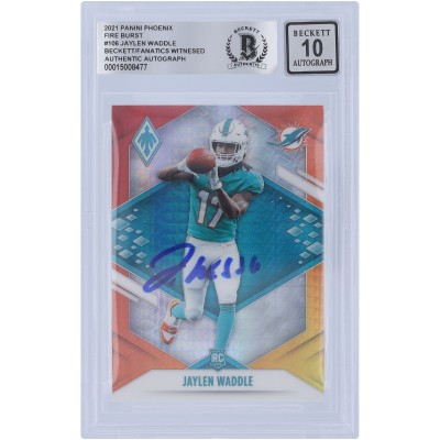 Autographed Miami Dolphins Jaylen Waddle 2021 Panini Phoenix Fire Burst Parallel #106 Beckett Fanatics Witnessed Authenticated 10 Rookie Card