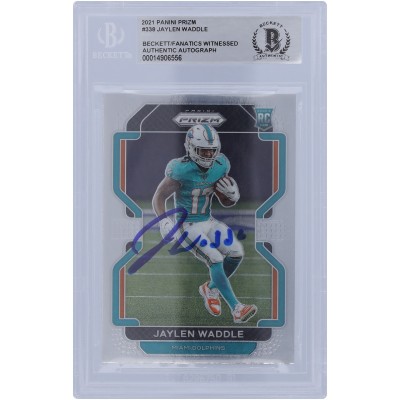 Autographed Miami Dolphins Jaylen Waddle 2021 Panini Prizm #338 Beckett Fanatics Witnessed Authenticated Rookie Card