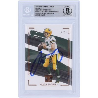 Aaron Rodgers Green Bay Packers Autographed 2021 Panini Impeccable Bronze Variation #36 #14/35 Beckett Fanatics Witnessed Authenticated Card